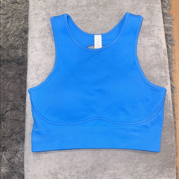 Women's Blue Backless Ribbed Sports Bra - Picture 6 of 9